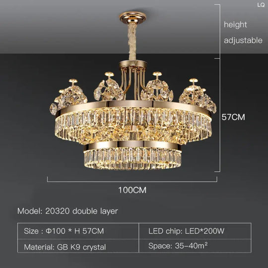 Building Home Atmosphere Living Room Postmodern Light Luxury Double-Layer Crystal Chandelier Villa Building Duplex