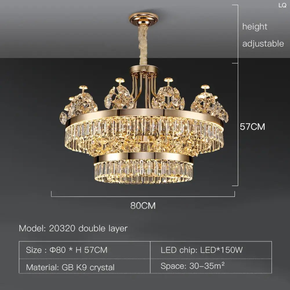Building Home Atmosphere Living Room Postmodern Light Luxury Double-Layer Crystal Chandelier Villa Building Duplex