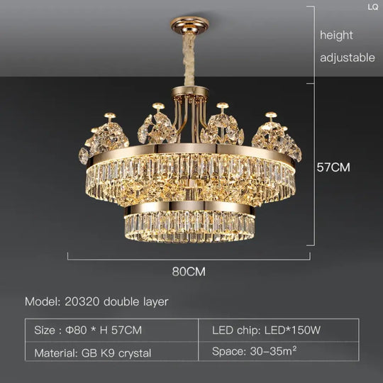 Building Home Atmosphere Living Room Postmodern Light Luxury Double-Layer Crystal Chandelier Villa Building Duplex