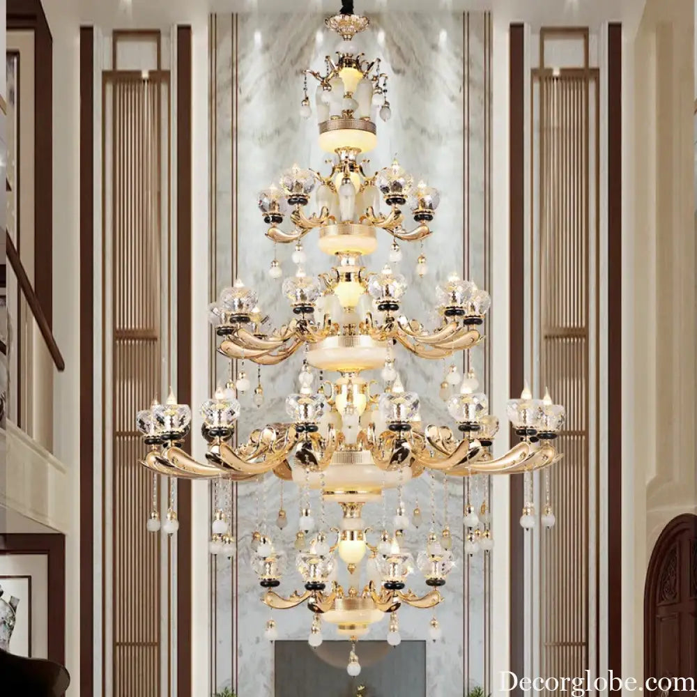 Natural Crystal Copper Pendant Chandelier for Duplex Villa Interiors chandelier