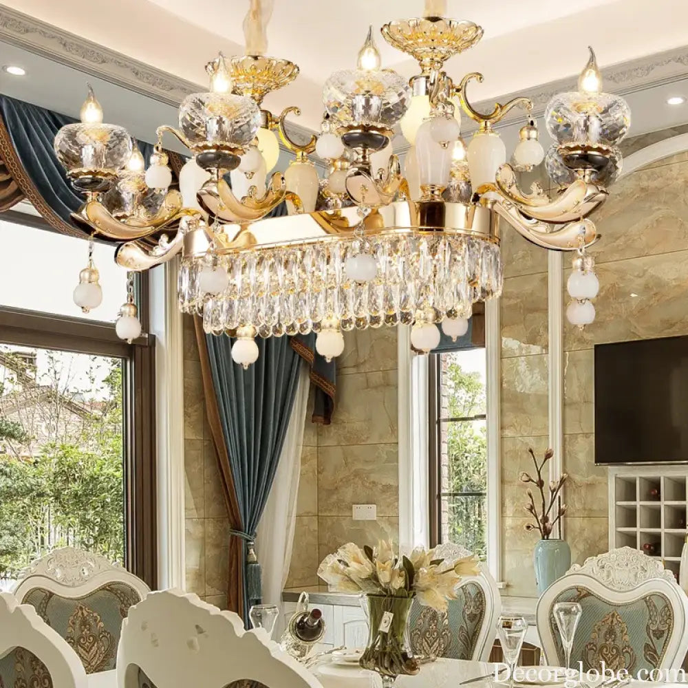 Natural Crystal Copper Pendant Chandelier for Duplex Villa Interiors chandelier