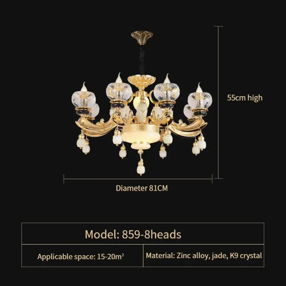 Natural Crystal Copper Pendant Chandelier for Duplex Villa Interiors 8 Heads D81CM chandelier
