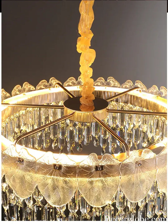 New Modern LED Pendant Lamp - Gold Luxury Round Crystal Ceiling Chandelier for Living Rooms, Bedrooms, Dining Rooms, and Kitchens - DecorGlobe