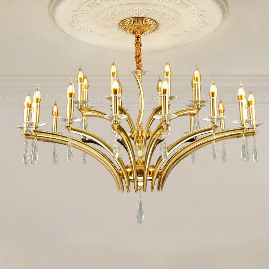French Crystal Copper Branch Chandelier for Living Room