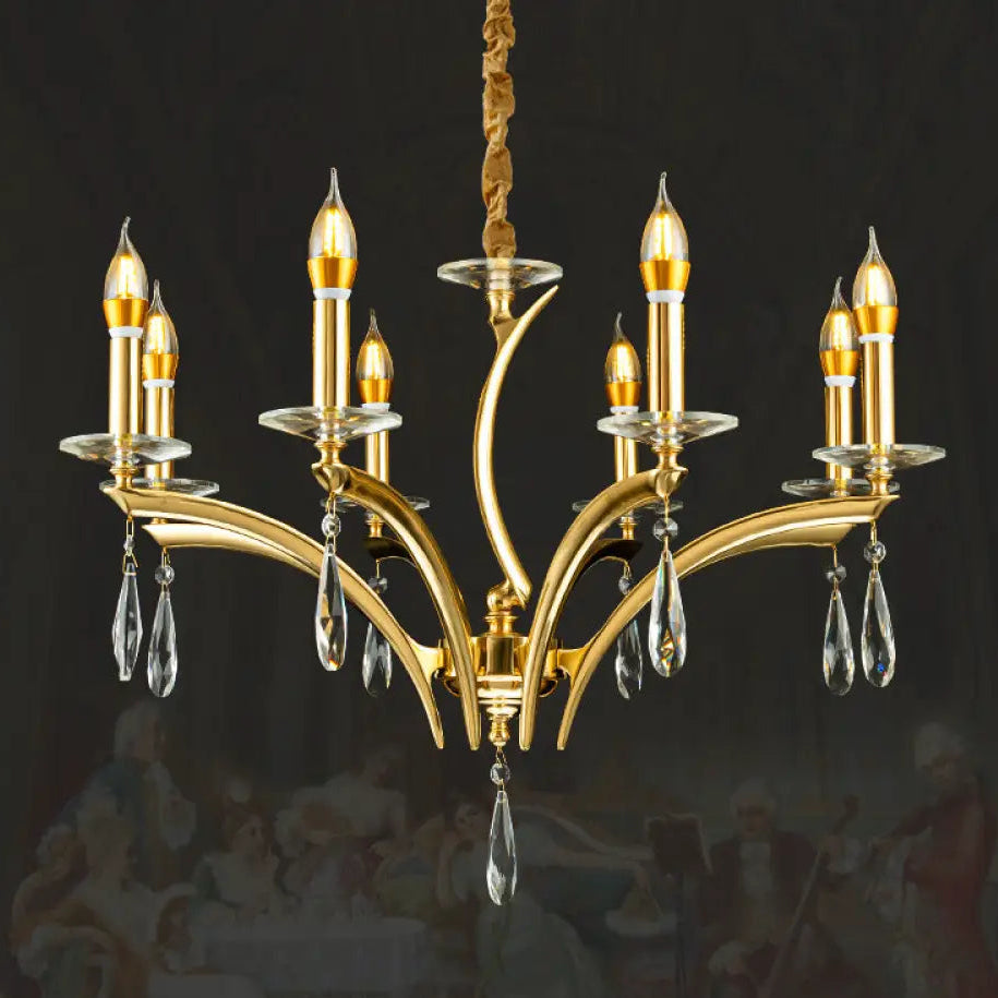 French Crystal Copper Branch Chandelier for Living Room