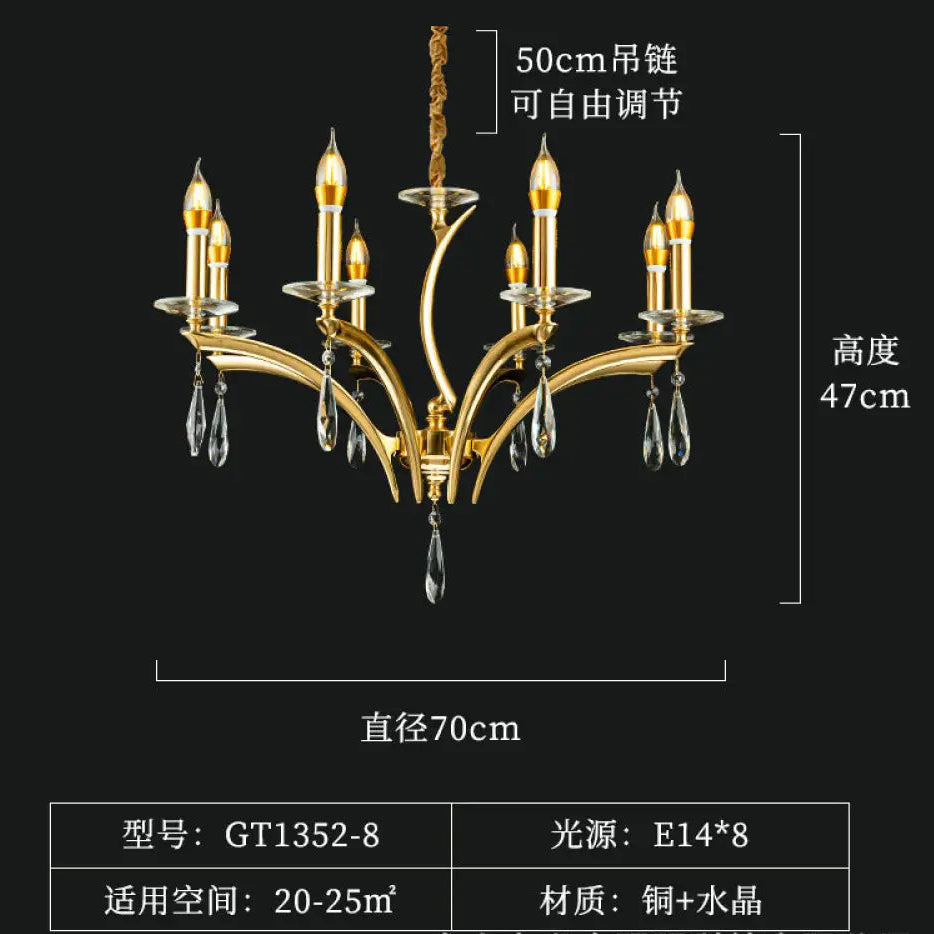 French Crystal Copper Branch Chandelier for Living Room 8-head chandelier (diameter 70cm, height 47cm)