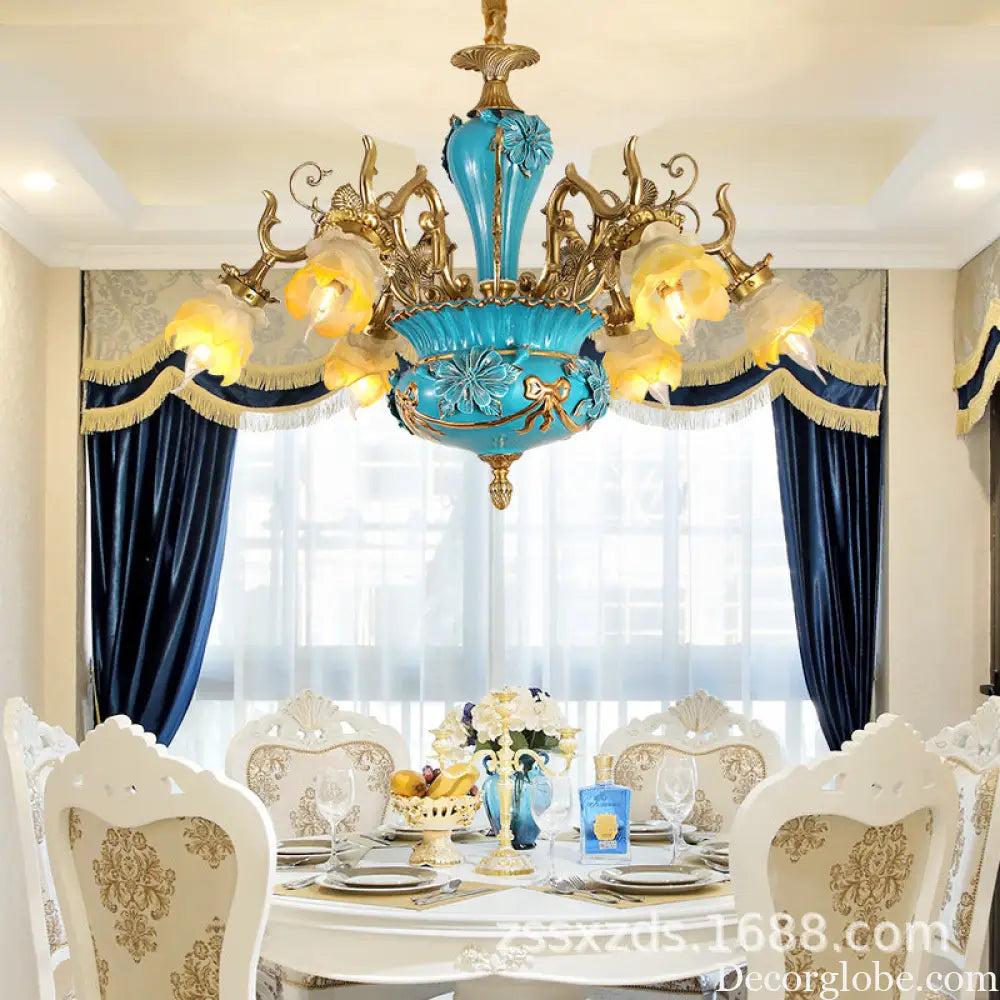 French ceramic chandelier European style villa restaurant copper lamp light luxury retro living room bedroom lamp warm