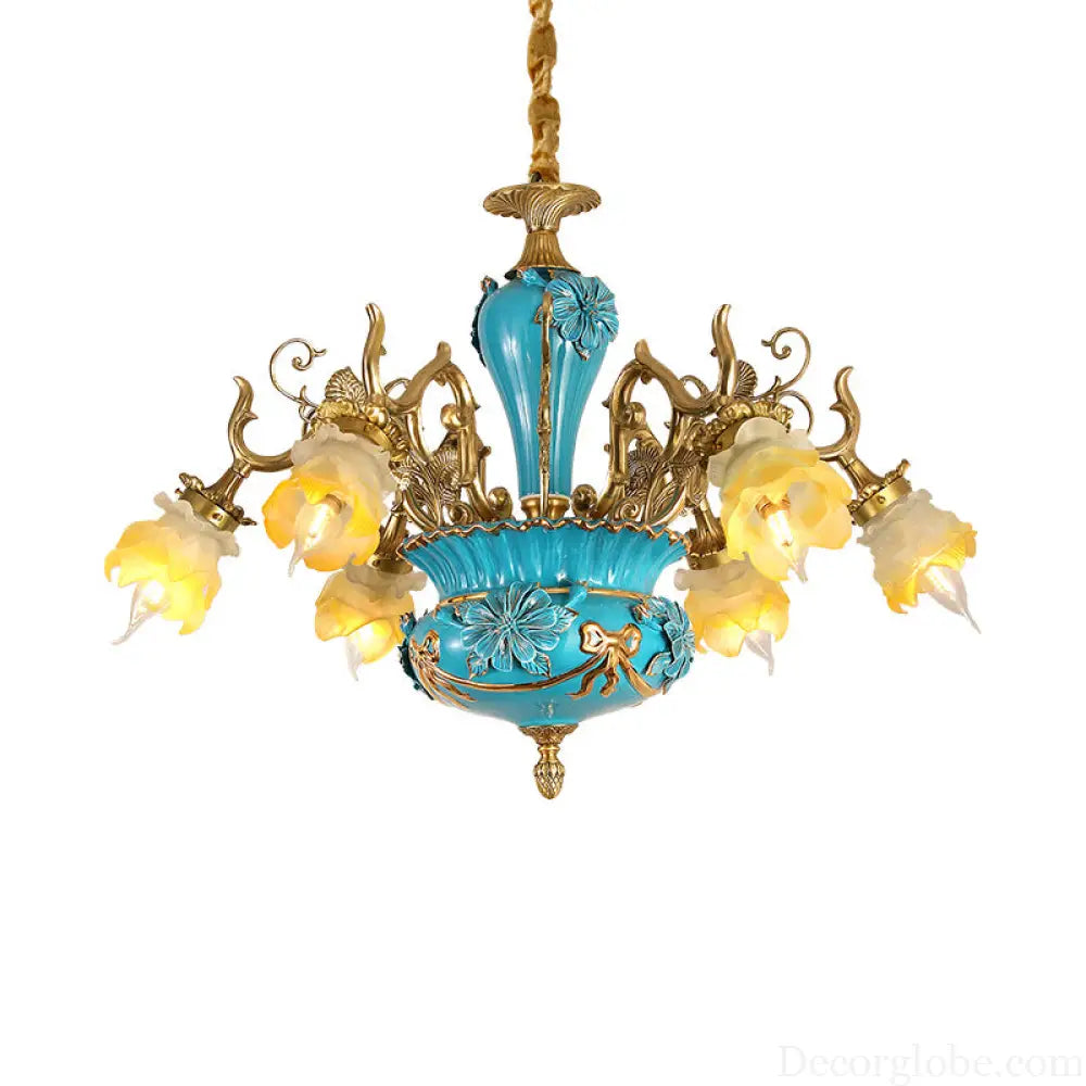 French ceramic chandelier European style villa restaurant copper lamp light luxury retro living room bedroom lamp warm