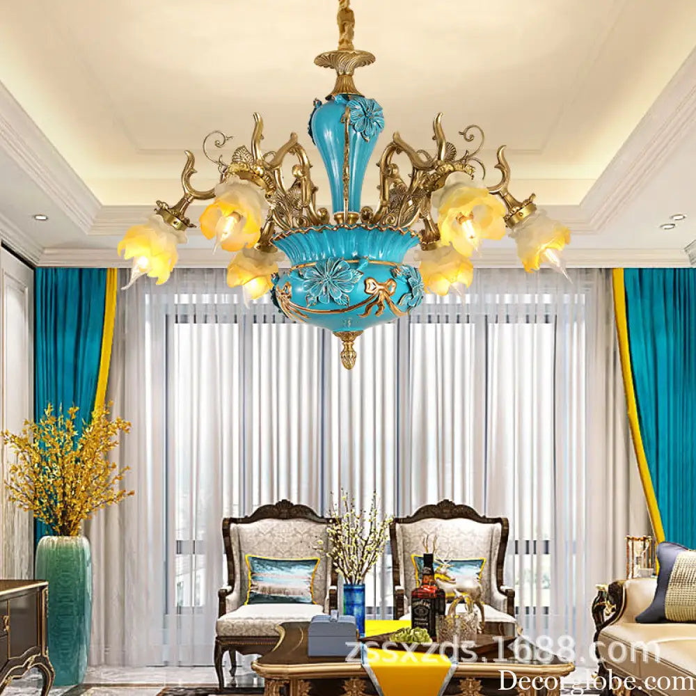 French ceramic chandelier European style villa restaurant copper lamp light luxury retro living room bedroom lamp warm
