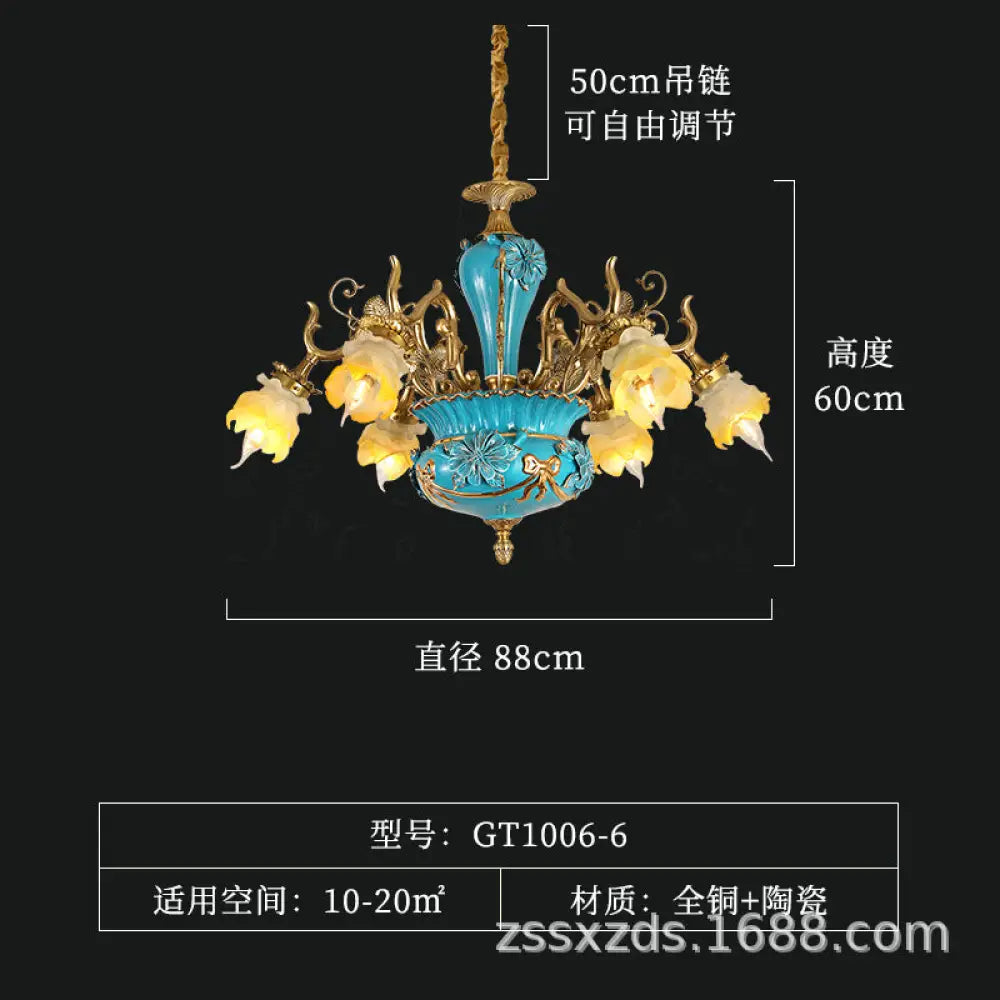 French ceramic chandelier European style villa restaurant copper lamp light luxury retro living room bedroom lamp warm