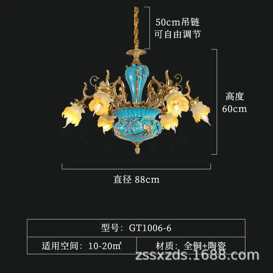 French ceramic chandelier European style villa restaurant copper lamp light luxury retro living room bedroom lamp warm