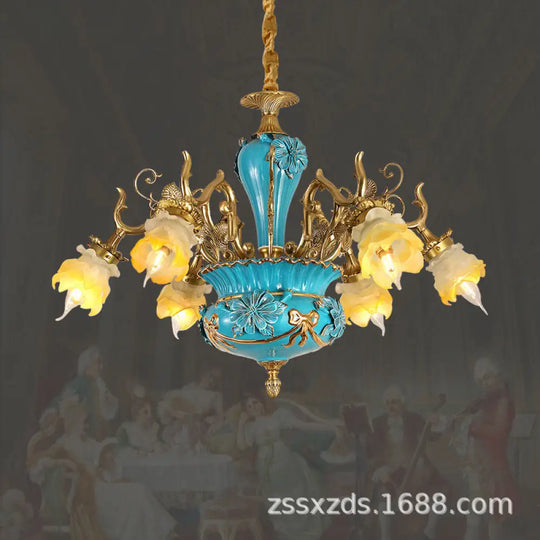 French ceramic chandelier European style villa restaurant copper lamp light luxury retro living room bedroom lamp warm