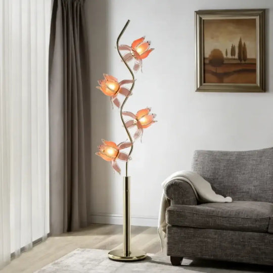 Élodie Modern Lotus LED Floor Lamp E26 Pink Glass Flower