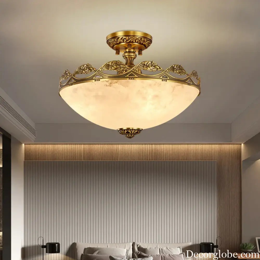 European Marble Pocket-Type Light D40Cm Dining Room Living Room Droplight Brass Villa Entrance Hall Led Ceiling Pendant