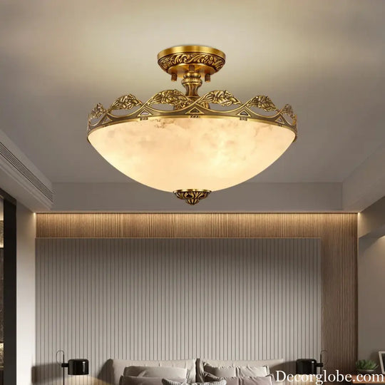 European Marble Pocket-Type Light D40Cm Dining Room Living Room Droplight Brass Villa Entrance Hall Led Ceiling Pendant