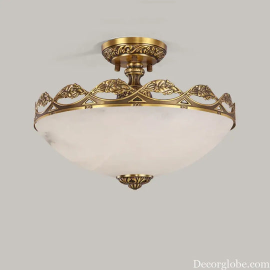 European Marble Pocket-Type Light D40Cm Dining Room Living Room Droplight Brass Villa Entrance Hall Led Ceiling Pendant