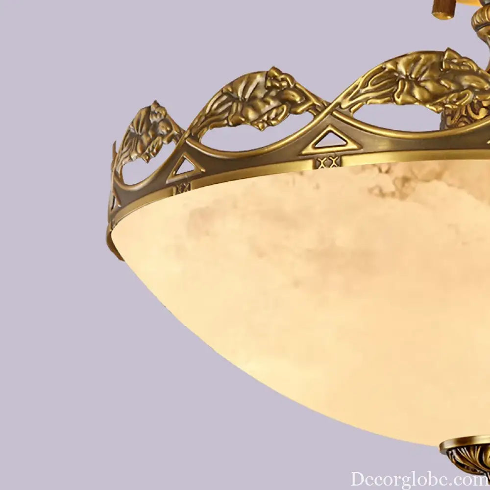European Marble Pocket-Type Light D40Cm Dining Room Living Room Droplight Brass Villa Entrance Hall Led Ceiling Pendant