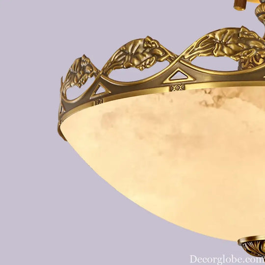 European Marble Pocket-Type Light D40Cm Dining Room Living Room Droplight Brass Villa Entrance Hall Led Ceiling Pendant