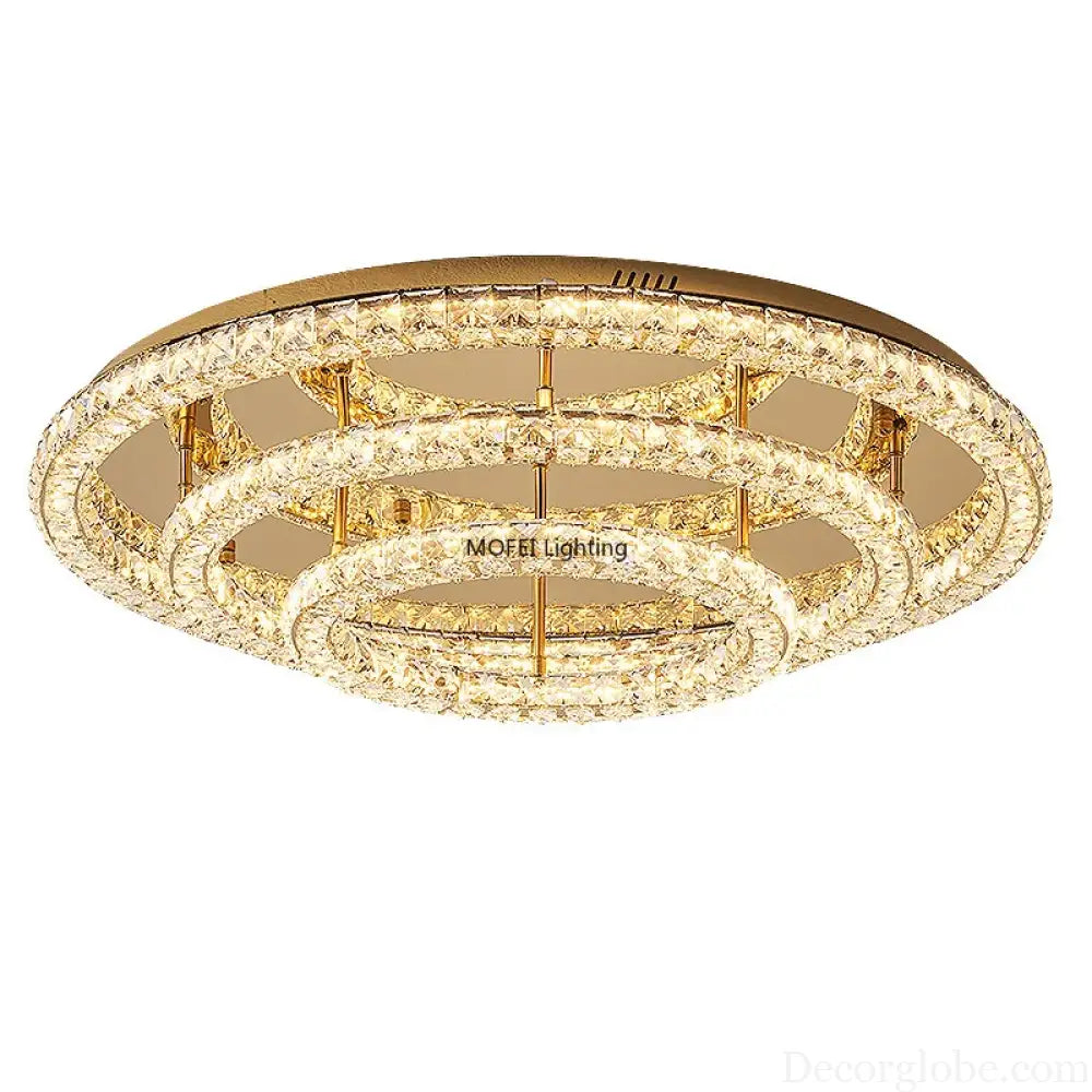 Modern Luxury LED Dimmable Crystal Round Chandelier Stainless Steel Ceiling Light Foyer Indoor Home Decor Lighting