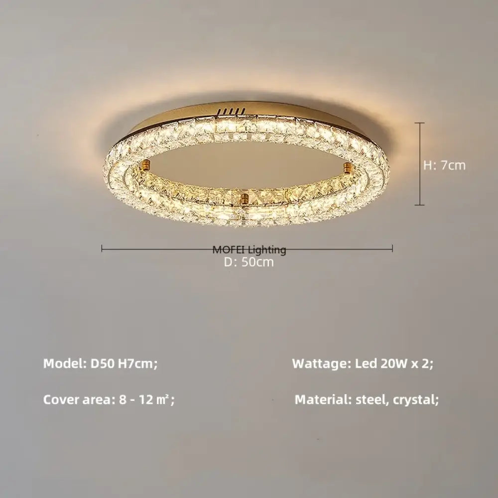 Modern Luxury LED Dimmable Crystal Round Chandelier Stainless Steel Ceiling Light Foyer Indoor Home Decor Lighting