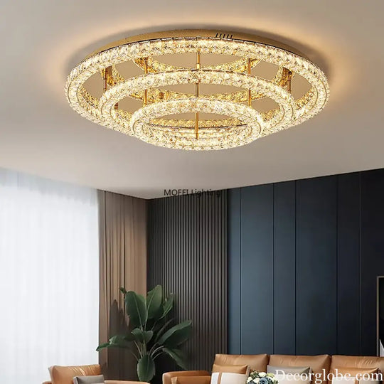 Modern Luxury LED Dimmable Crystal Round Chandelier Stainless Steel Ceiling Light Foyer Indoor Home Decor Lighting