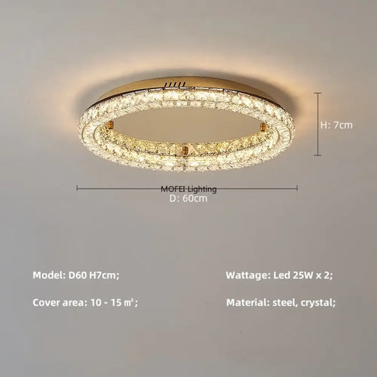 Modern Luxury LED Dimmable Crystal Round Chandelier Stainless Steel Ceiling Light Foyer Indoor Home Decor Lighting
