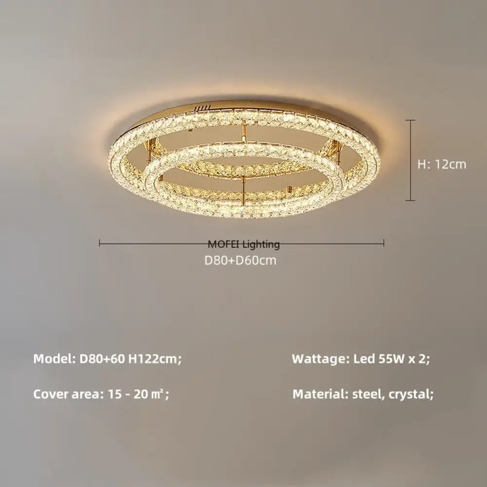 Modern Luxury LED Dimmable Crystal Round Chandelier Stainless Steel Ceiling Light Foyer Indoor Home Decor Lighting
