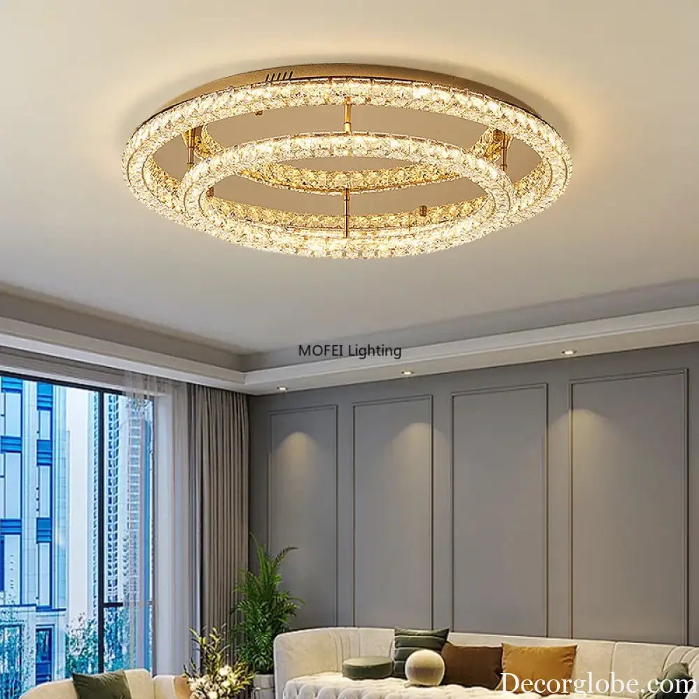 Modern Luxury LED Dimmable Crystal Round Chandelier Stainless Steel Ceiling Light Foyer Indoor Home Decor Lighting