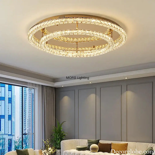 Modern Luxury LED Dimmable Crystal Round Chandelier Stainless Steel Ceiling Light Foyer Indoor Home Decor Lighting