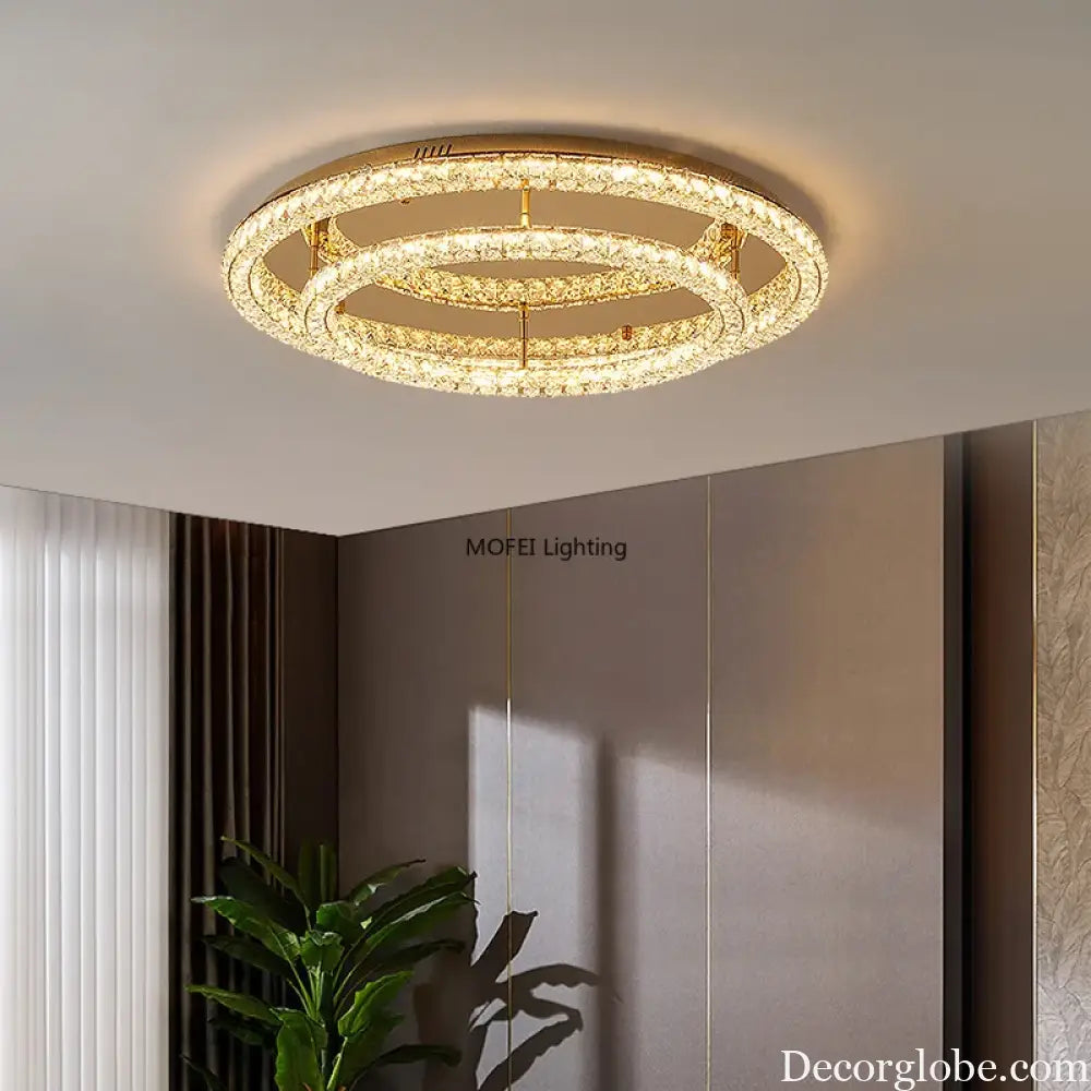 Modern Luxury LED Dimmable Crystal Round Chandelier Stainless Steel Ceiling Light Foyer Indoor Home Decor Lighting
