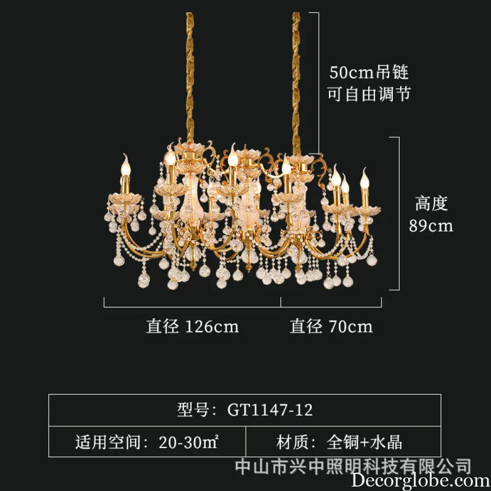 Nora European Luxury Crystal Copper Chandelier for Villa Diameter 126cm width 70cm height 89cm Chandelier
