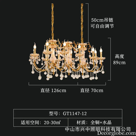 Nora European Luxury Crystal Copper Chandelier for Villa Diameter 126cm width 70cm height 89cm Chandelier
