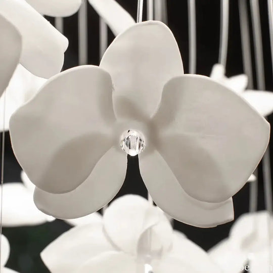 Nordic Ceramic Crystal Chandelier for Bedroom White Flora Booming Bird Long Ceiling Chandelier for Home Stairs