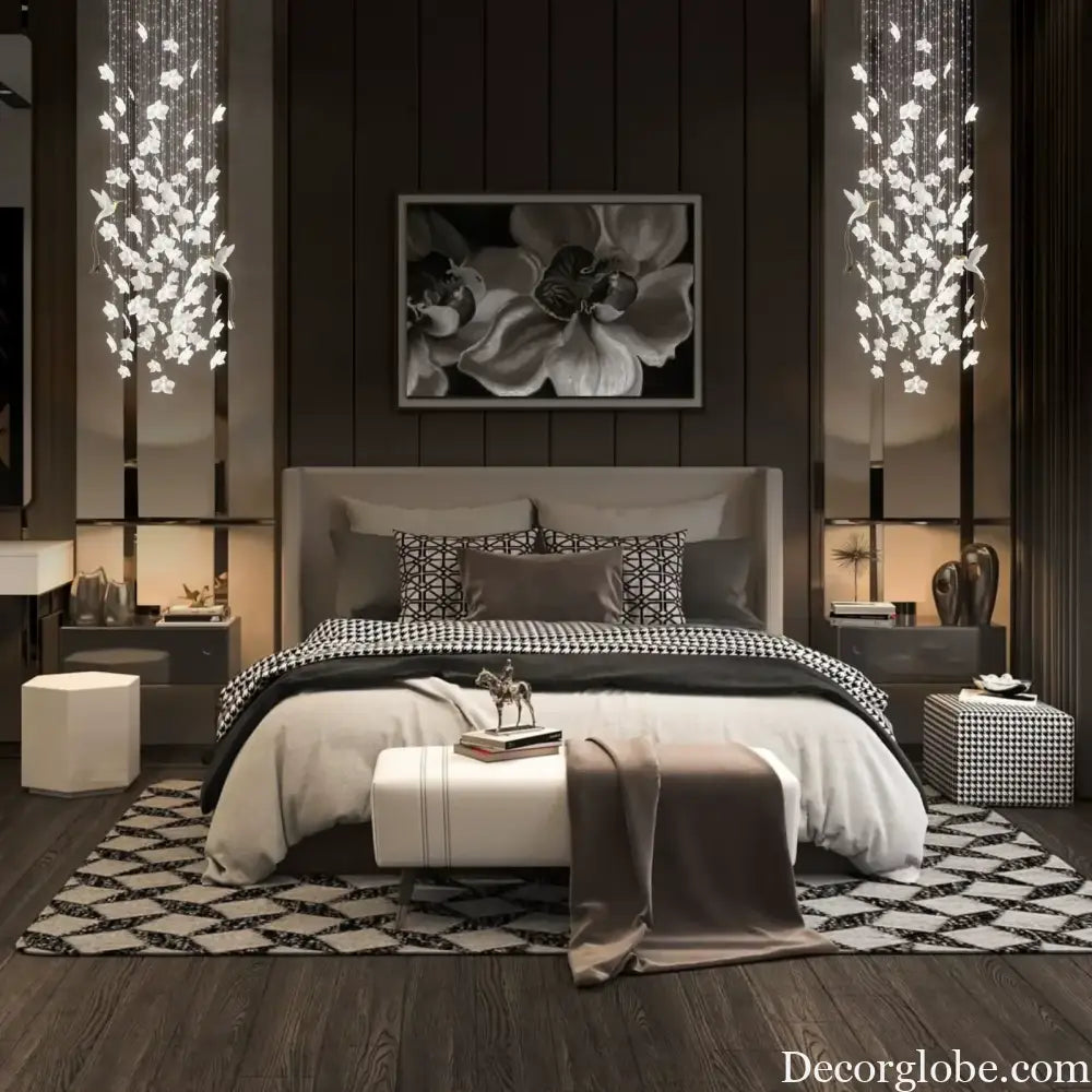 Nordic Ceramic Crystal Chandelier for Bedroom White Flora Booming Bird Long Ceiling Chandelier for Home Stairs