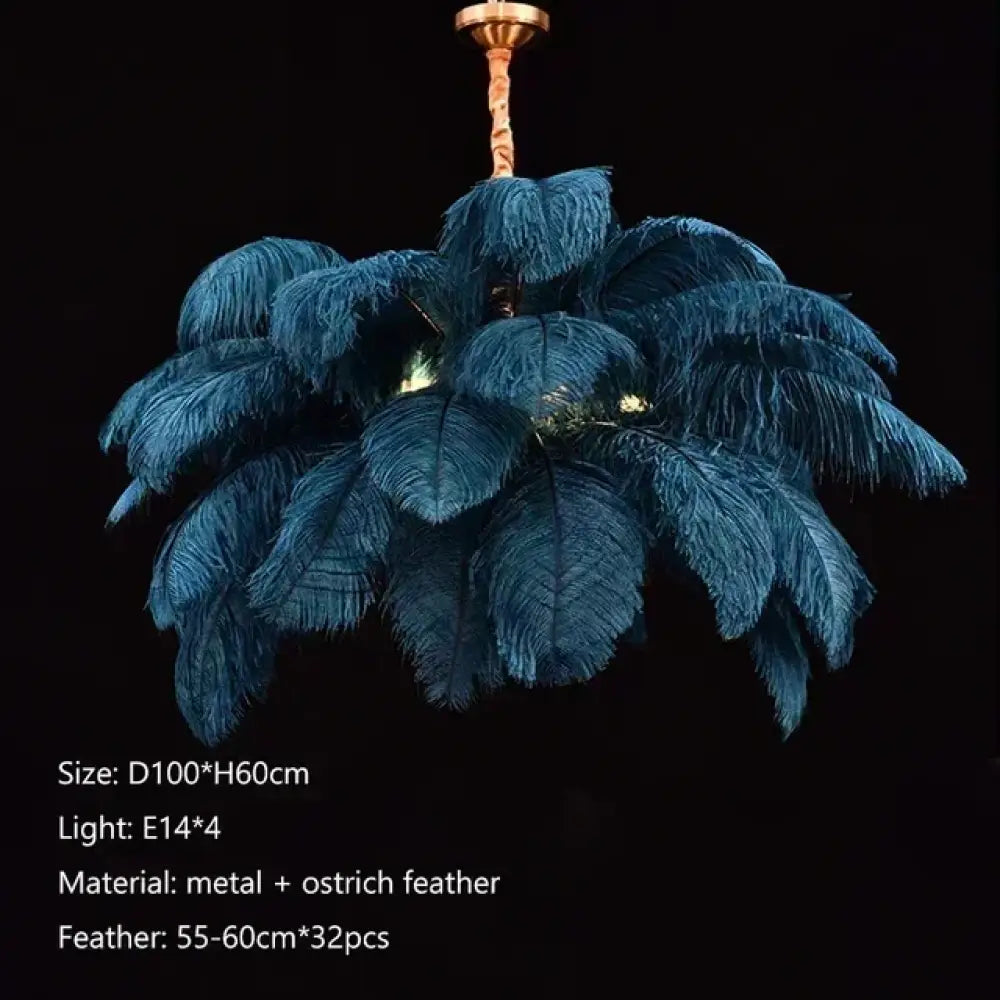 Nordic Feather Pendant Light Modern Art Chandelier for Bedroom Blue D100cm / Warm light 3000k Lighting > Ceiling lights