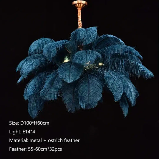 Nordic Feather Pendant Light Modern Art Chandelier for Bedroom Blue D100cm / Warm light 3000k Lighting > Ceiling lights