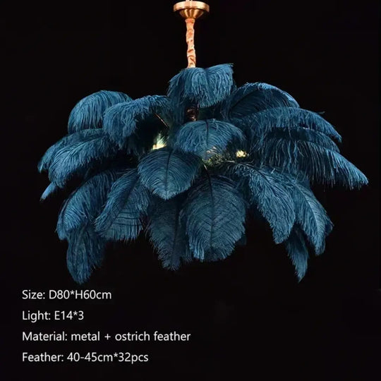 Nordic Feather Pendant Light Modern Art Chandelier for Bedroom Blue D80cm / Cold white 6000k Lighting > Ceiling lights