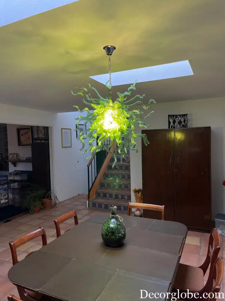 Nordic Green Chandelier Handmade Blown Glass Creative Spring Color D80cm LED Chandeliers Lighting Fixture for Home