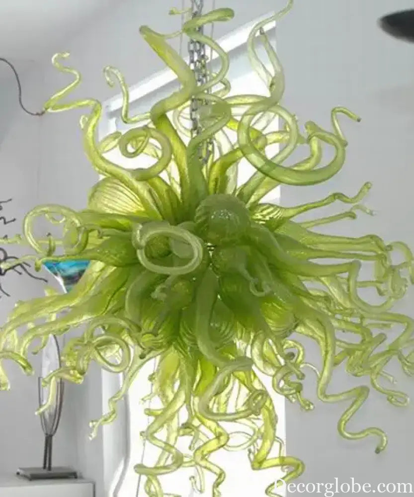 Nordic Green Chandelier Handmade Blown Glass Creative Spring Color D80cm LED Chandeliers Lighting Fixture for Home