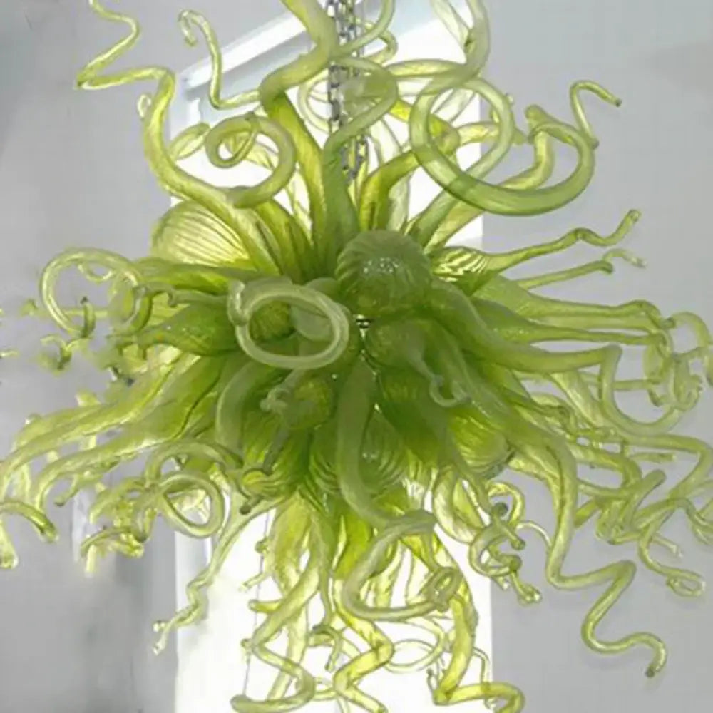 Nordic Green Chandelier Handmade Blown Glass Creative Spring Color D80cm LED Chandeliers Lighting Fixture for Home