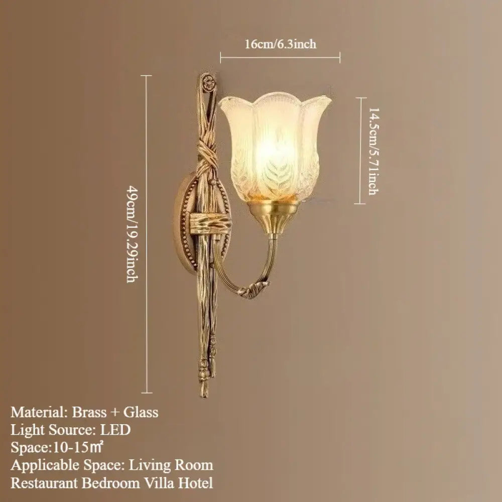 French Retro Wall Lamp European American Style Luxury Bedside Light for Living Room Bedroom Background Wall - Brass 1
