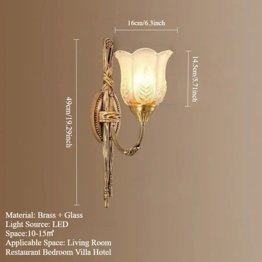French Retro Wall Lamp European American Style Luxury Bedside Light for Living Room Bedroom Background Wall - Brass 1