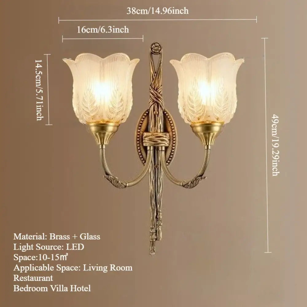 French Retro Wall Lamp European American Style Luxury Bedside Light for Living Room Bedroom Background Wall - Brass 2