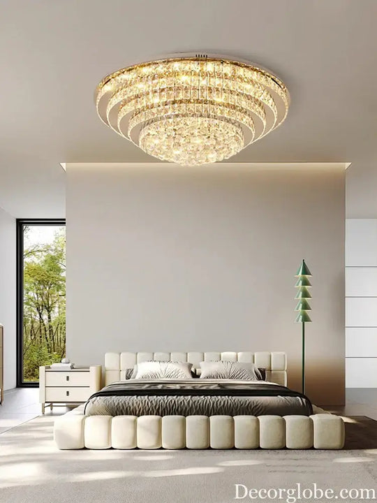 LED Modern Luxury Crystal Ceiling Lights Luxurious Chrome Mirror Stainless Steel Ceiling Mounted Lamps for Living Room