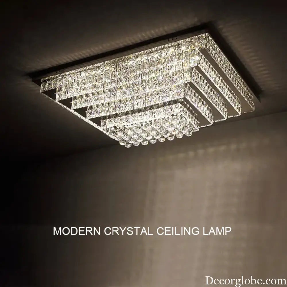 LED Modern Luxury Crystal Ceiling Lights Luxurious Chrome Mirror Stainless Steel Ceiling Mounted Lamps for Living Room