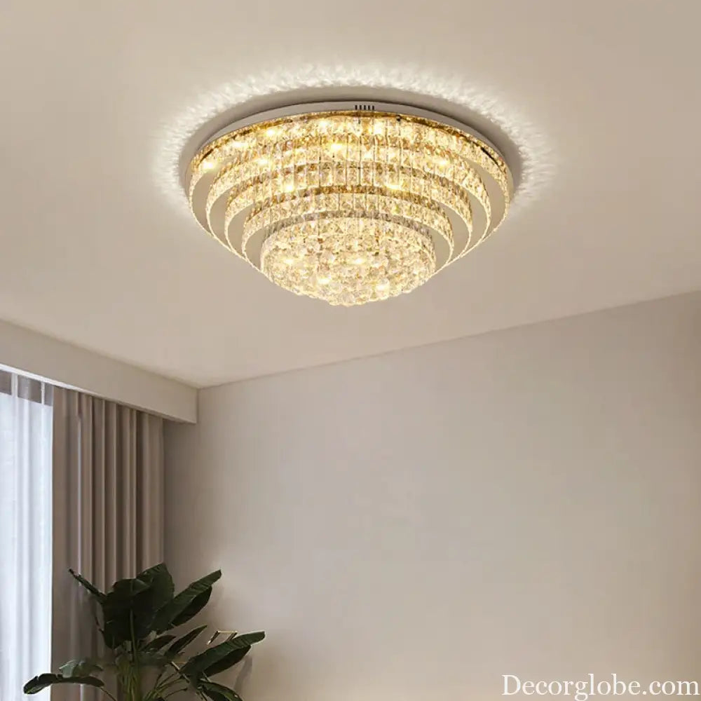 LED Modern Luxury Crystal Ceiling Lights Luxurious Chrome Mirror Stainless Steel Ceiling Mounted Lamps for Living Room