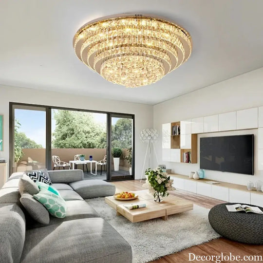 LED Modern Luxury Crystal Ceiling Lights Luxurious Chrome Mirror Stainless Steel Ceiling Mounted Lamps for Living Room