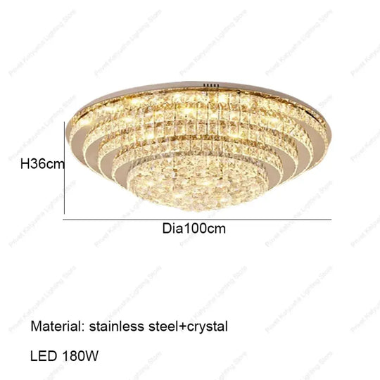 LED Modern Luxury Crystal Ceiling Lights Luxurious Chrome Mirror Stainless Steel Ceiling Mounted Lamps for Living Room