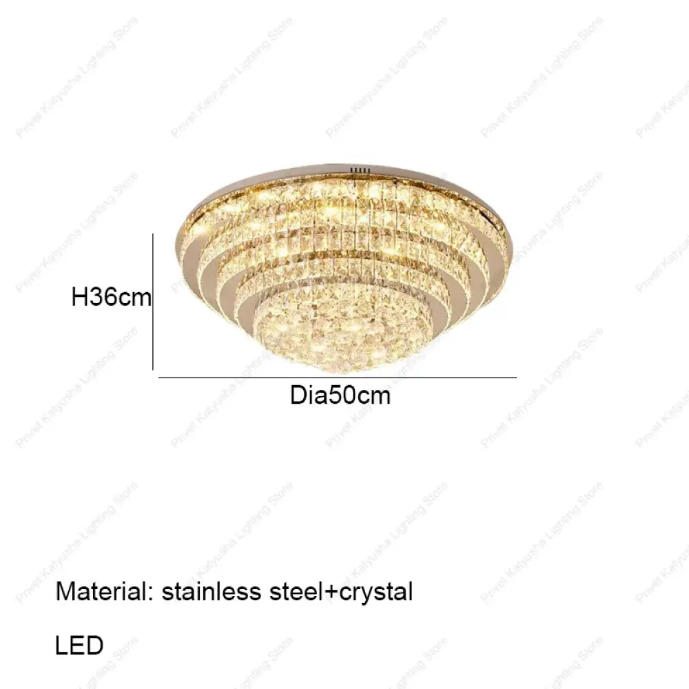 LED Modern Luxury Crystal Ceiling Lights Luxurious Chrome Mirror Stainless Steel Ceiling Mounted Lamps for Living Room