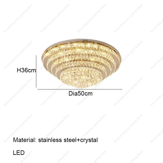 LED Modern Luxury Crystal Ceiling Lights Luxurious Chrome Mirror Stainless Steel Ceiling Mounted Lamps for Living Room